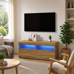 TV Cabinet Unit Brown with RGB LED Lights Media Storage Entertainment Stand