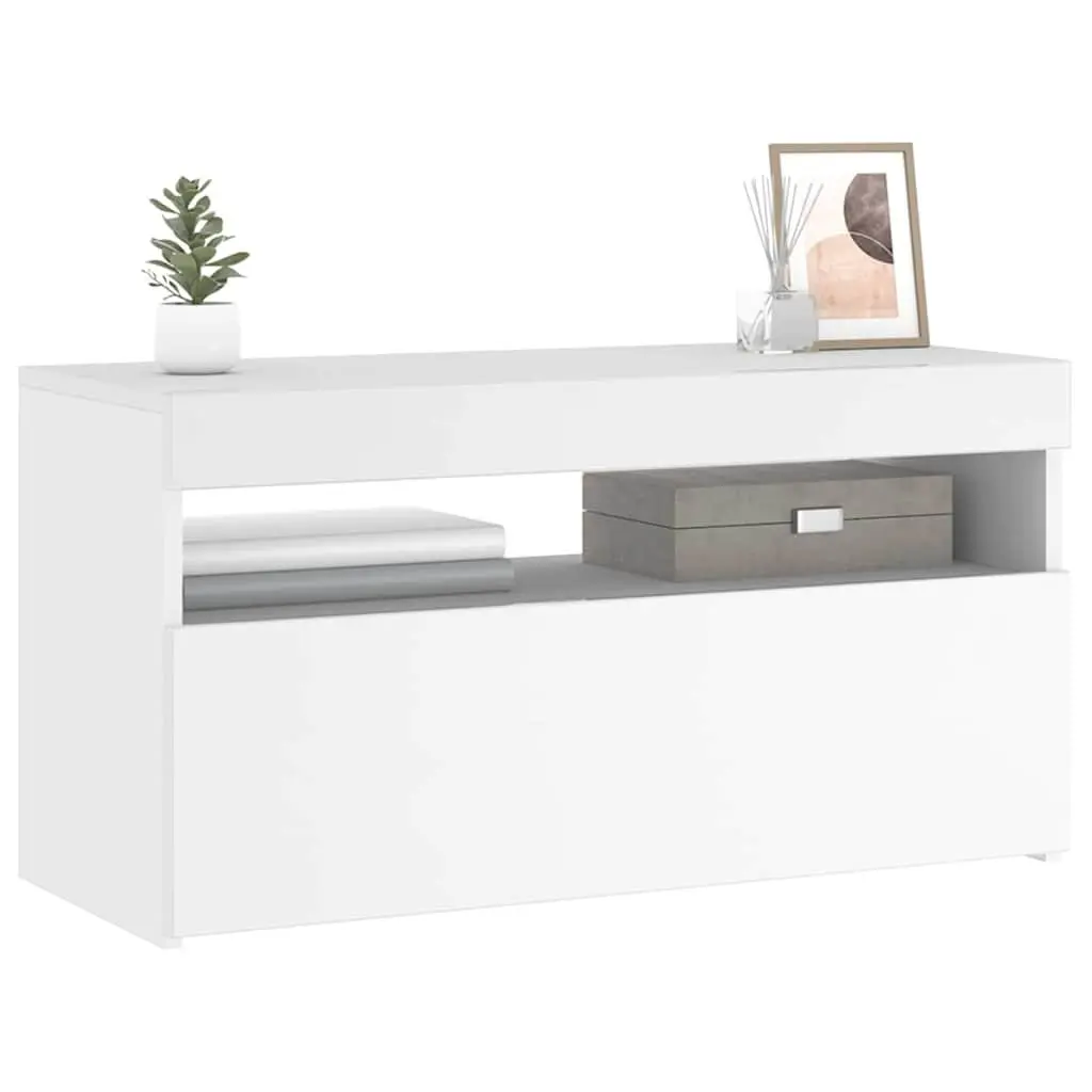 TV Cabinet LED Lights Modern Media Storage Unit 75x35x40cm White