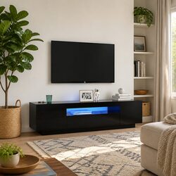 TV Cabinet with RGB LED Lights Black Media Stand Storage Unit 160x35x40cm
