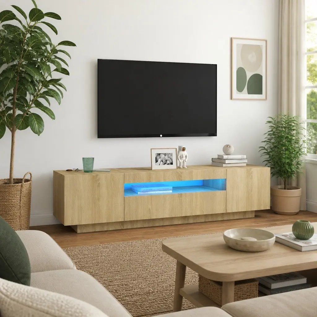 TV Cabinet RGB LED Lights Media Storage Unit Brown