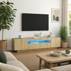 TV Cabinet with RGB LED Lights Media Storage Unit Brown Sonoma Oak Modern