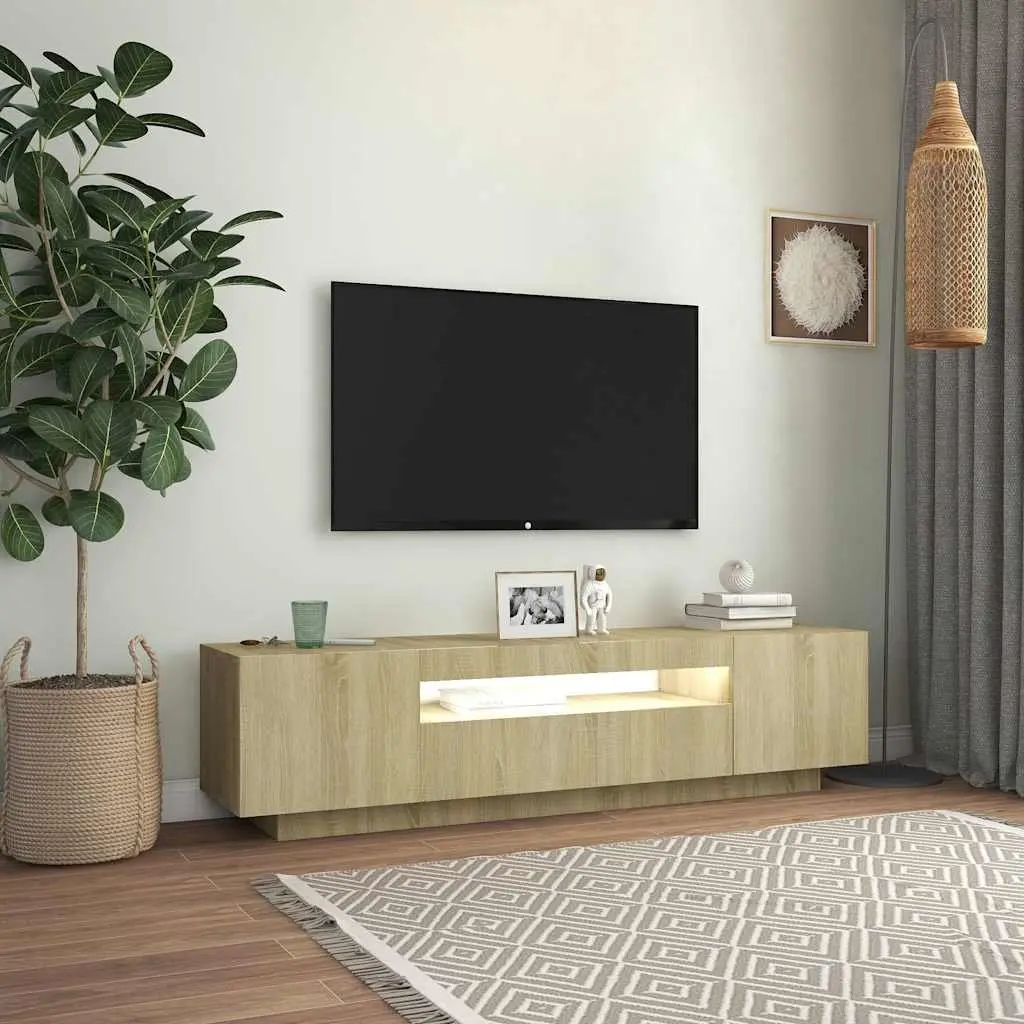 TV Cabinet RGB LED Lights Media Storage Unit Brown