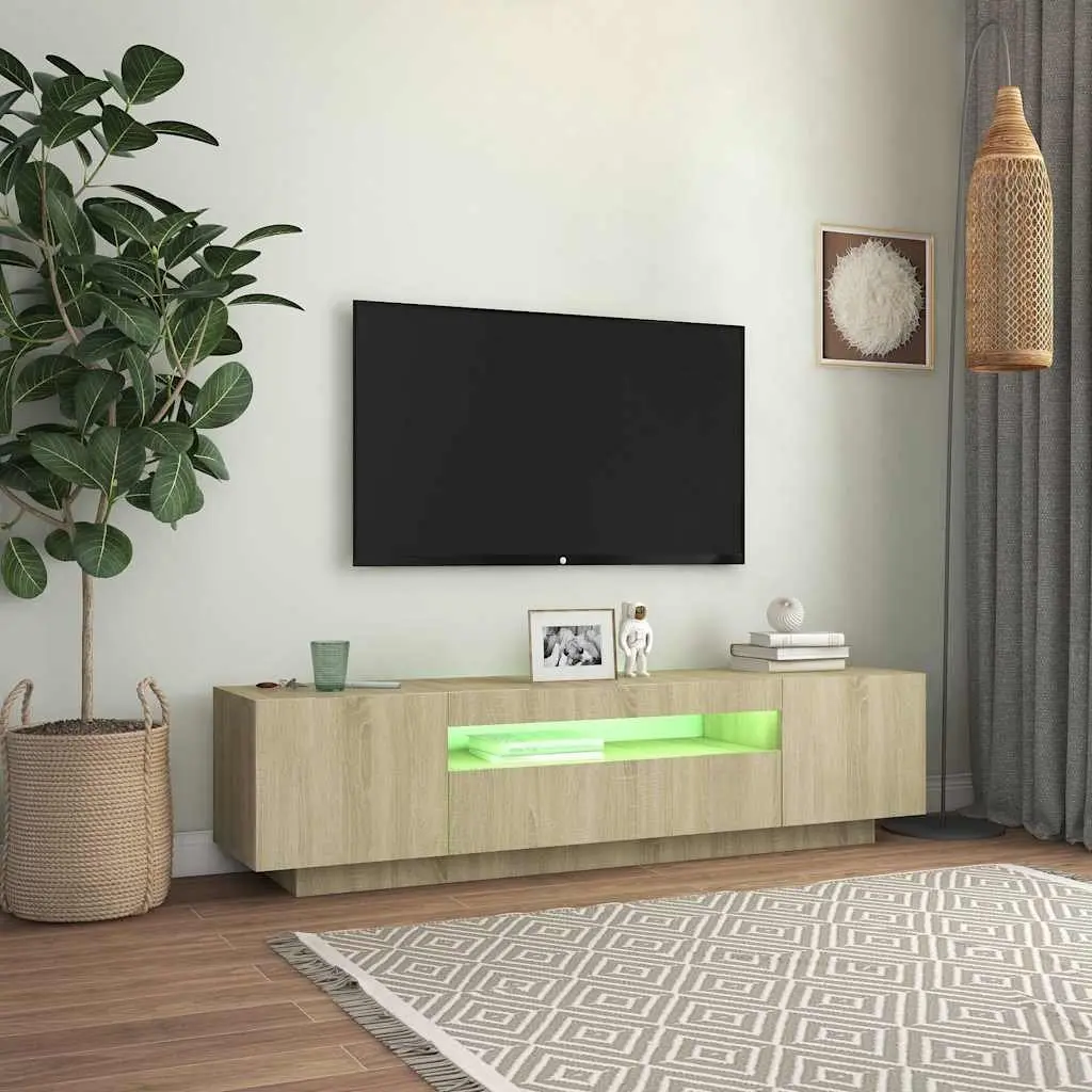 TV Cabinet RGB LED Lights Media Storage Unit Brown