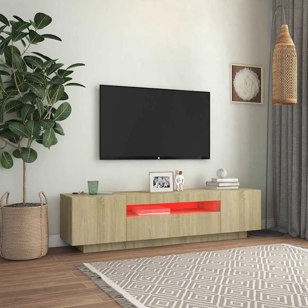 TV Cabinet RGB LED Lights Media Storage Unit Brown