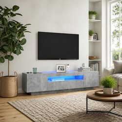 TV Cabinet Grey with RGB LED Lights Media Storage Unit Modern Design Stand