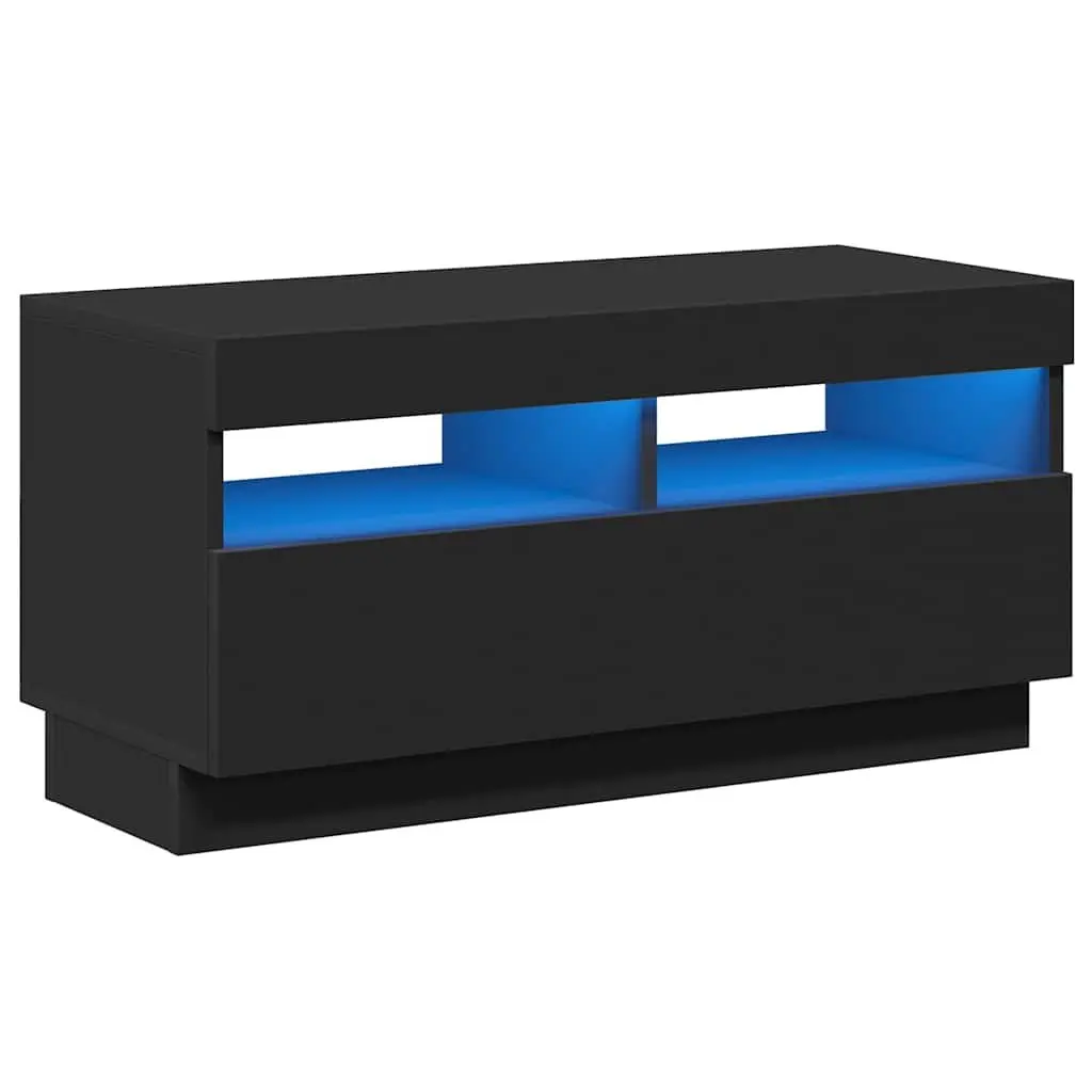 TV Cabinet RGB LED Lights Black Media Stand 80x35x40cm