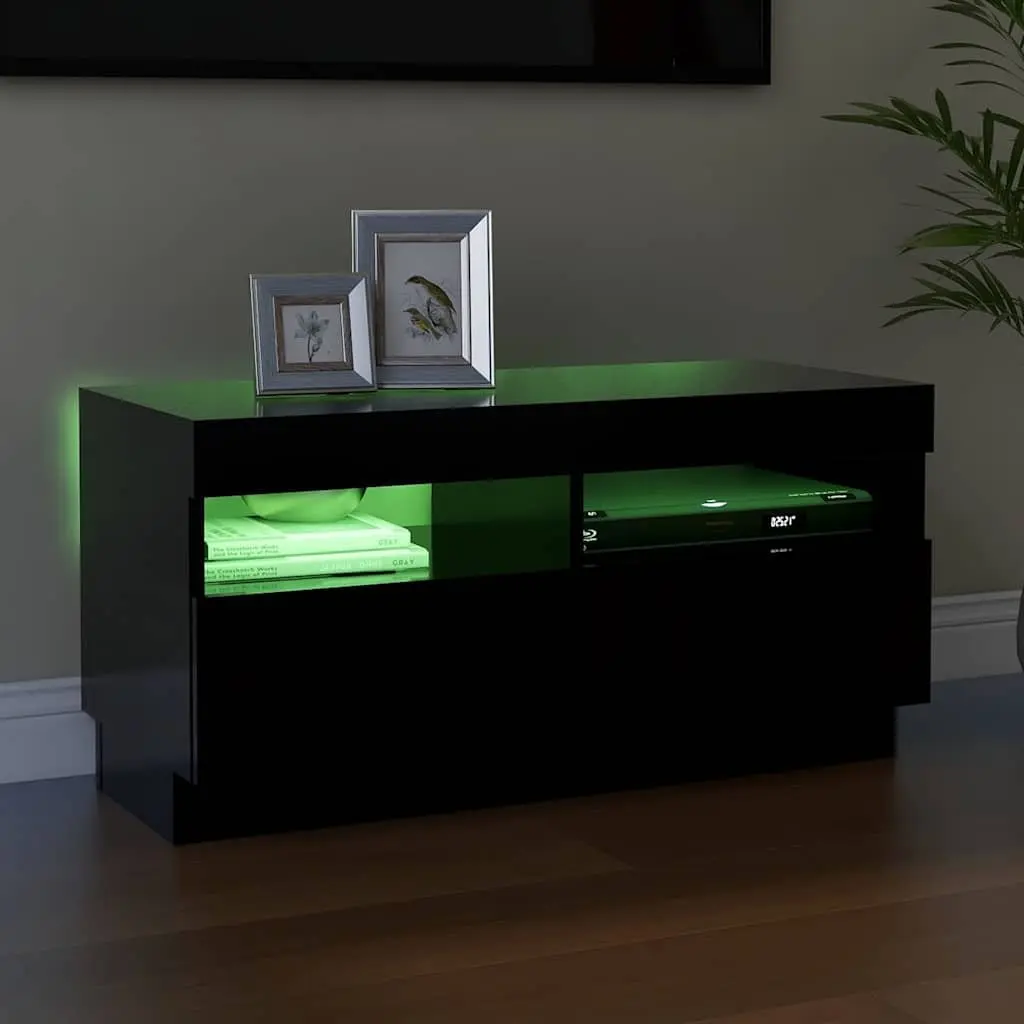 TV Cabinet RGB LED Lights Black Media Stand 80x35x40cm