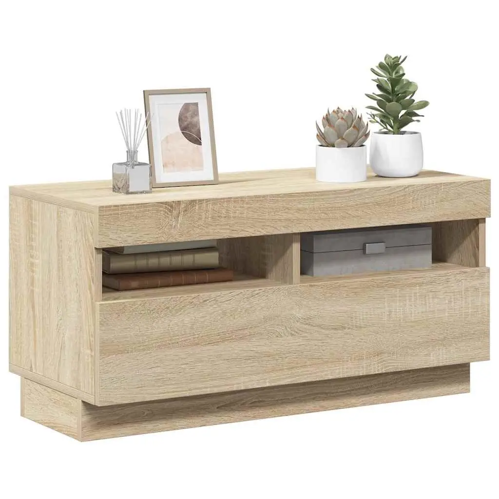 TV Cabinet with RGB LED Lights Brown Wooden Media Entertainment Stand