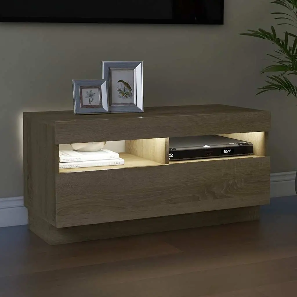 TV Cabinet with RGB LED Lights Brown Wooden Media Entertainment Stand