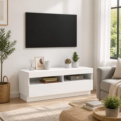 White TV Cabinet with RGB LED Lights Media Storage Unit HiFi Stand 100x35x40cm