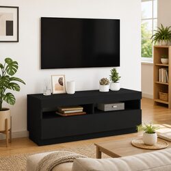 TV Cabinet with RGB LED Lights Black Media Entertainment Unit Storage
