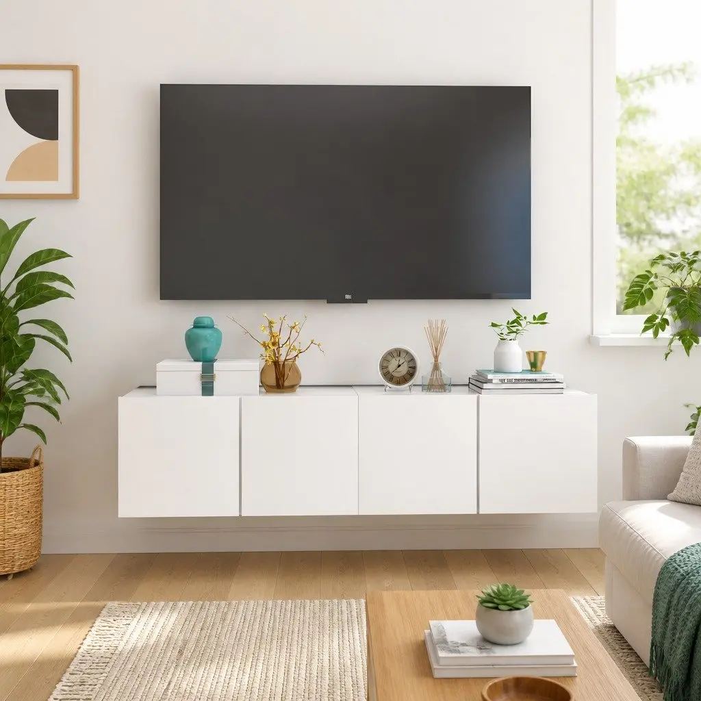 Wall Mounted TV Cabinet Unit Modern Storage Shelving White 60 x 30 x 30 cm