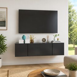 Hanging TV Cabinet Set 2 pcs Wall Mount Living Room Storage Grey 60x30x30cm