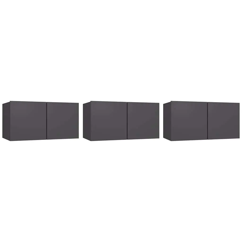 Wall Hanging TV Cabinet Set 3 Pieces Grey Modern Storage Unit