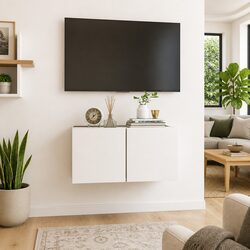 Hanging TV Cabinet White Sonoma Oak Wall Mount Modern Living Room Storage Unit