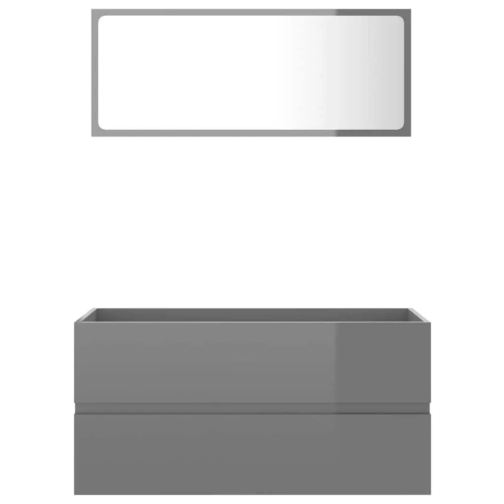 Bathroom Set Grey High Gloss Cabinet with Mirror Engineered Wood Storage