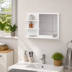 Bathroom Vanity Mirror White 60x10.5x45 cm Wall Mount Storage Shelves
