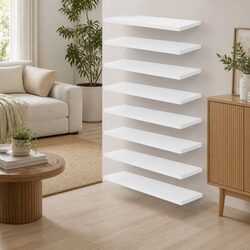 Bookshelf Boards 8 Pieces White Storage Shelves Floating Wall Mounted Display