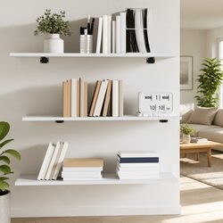 Floating Bookshelf Boards 4 Pieces White Storage Shelves Wall Mount Display