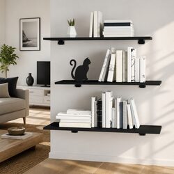 Floating Shelves Boards 4 pcs Black Engineered Wood Wall Mounted Storage