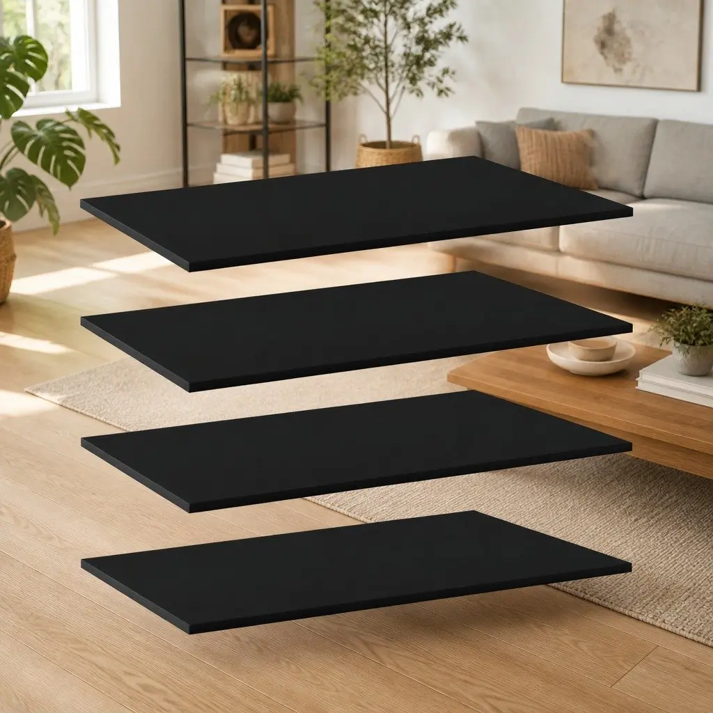 Floating Shelf Boards Black Wall Mounted Storage Shelving Panel Set 80 x 50 x 1.5 cm
