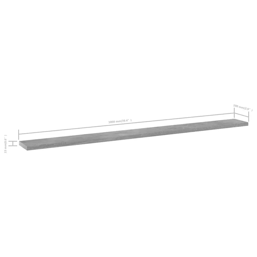 Floating Shelf Boards Engineered Wood 100 x 10 x 1.5 cm Grey 4 Pack