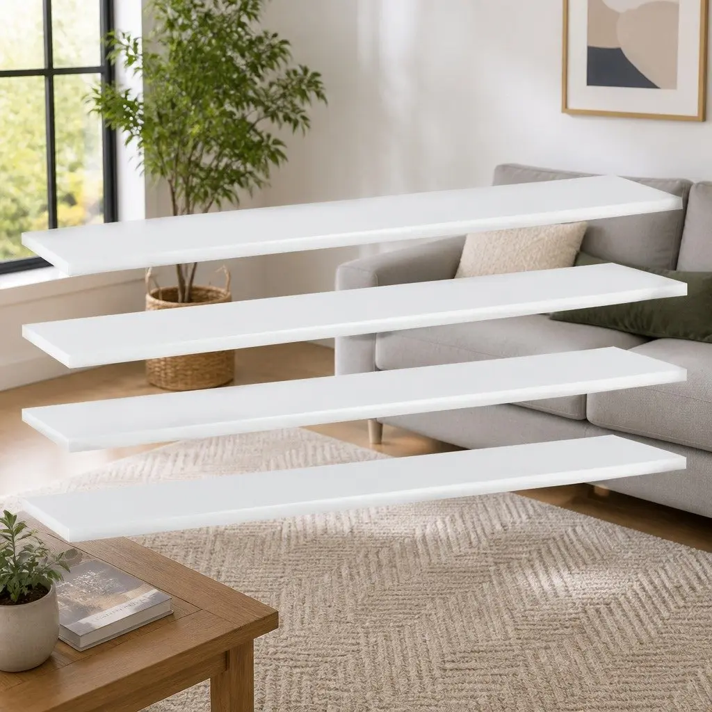 Floating Shelf Boards Set 4 Piece White Engineered Wood Wall Mount Storage Display Organizer