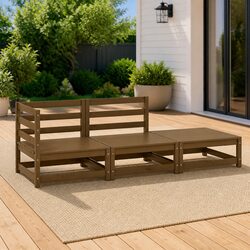 Outdoor Sectional Sofa 3 Piece Garden Lounge Set Brown Pinewood Modular Patio