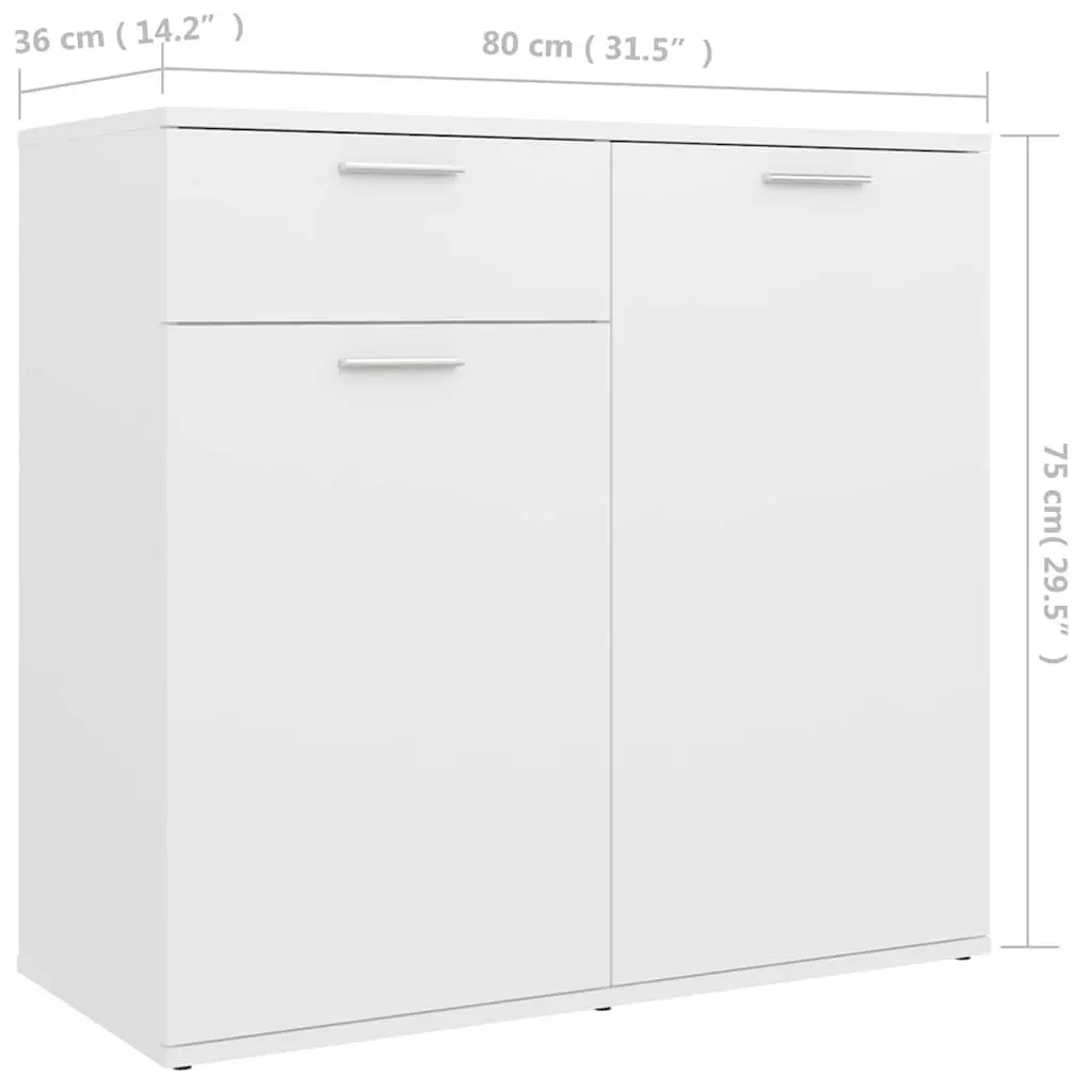 Sideboard Storage Cabinet 80x36x75cm White 2 Doors Drawer Home Furniture