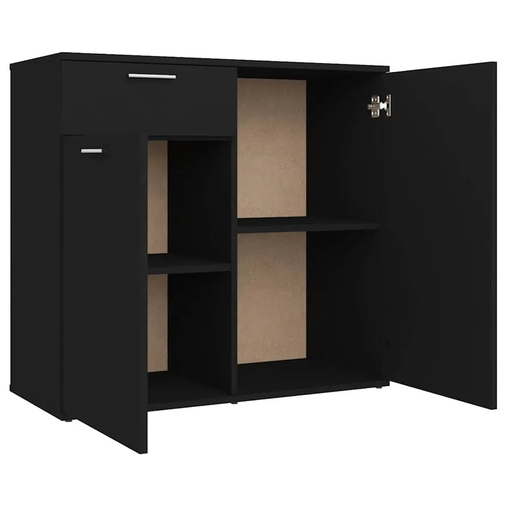 Sideboard Cabinet Black Minimalist Storage Furniture with 2 Doors and Drawer