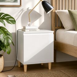 Bedside Table Nightstand with Solid Wood Legs White Storage Cabinet 2 Pieces
