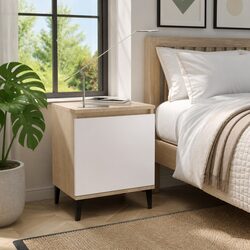 Bedside Table with Metal Legs Left Right Opening Storage Compartment Nightstand