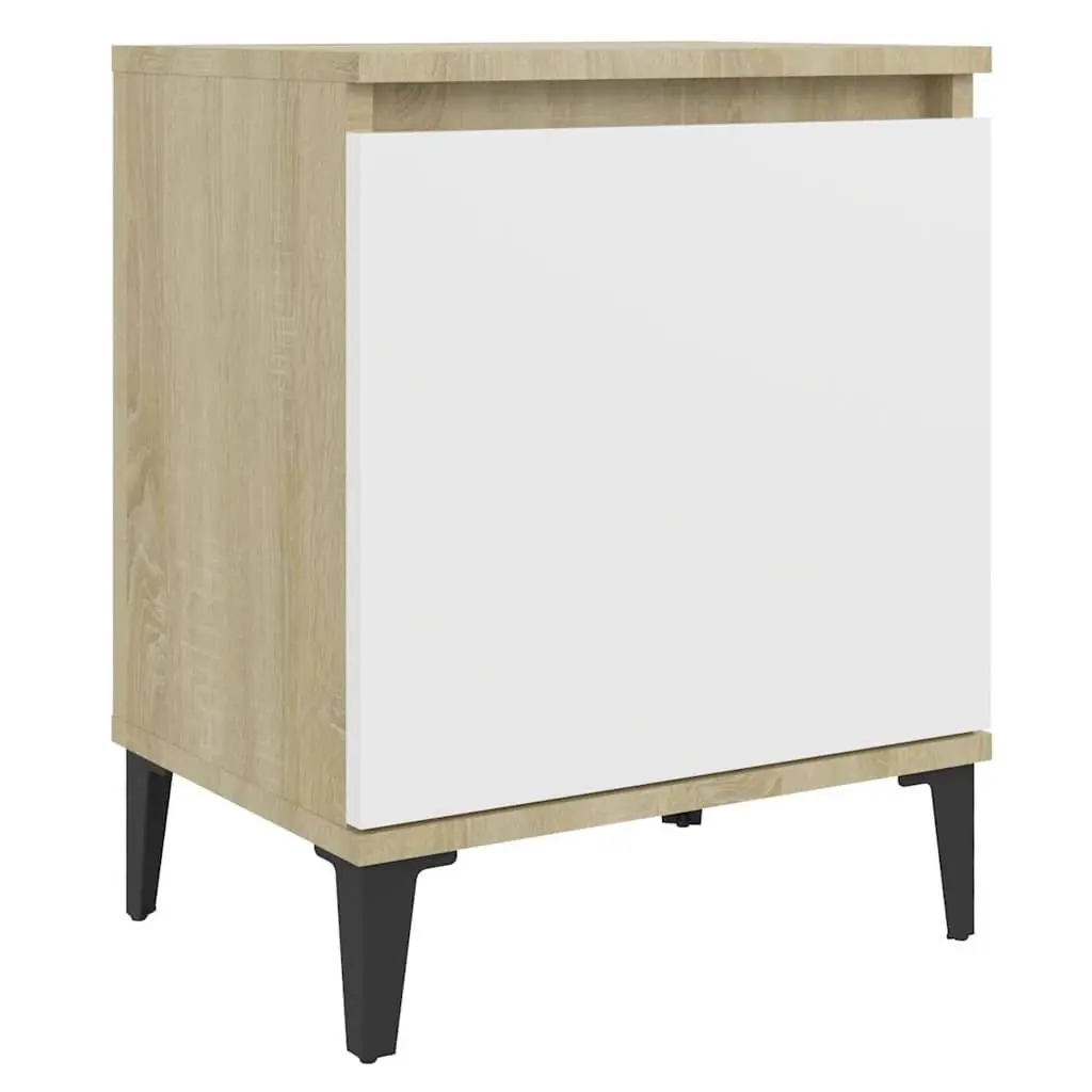 Bedside Table Industrial Style Metal Legs Sonoma Oak and White Nightstand Storage