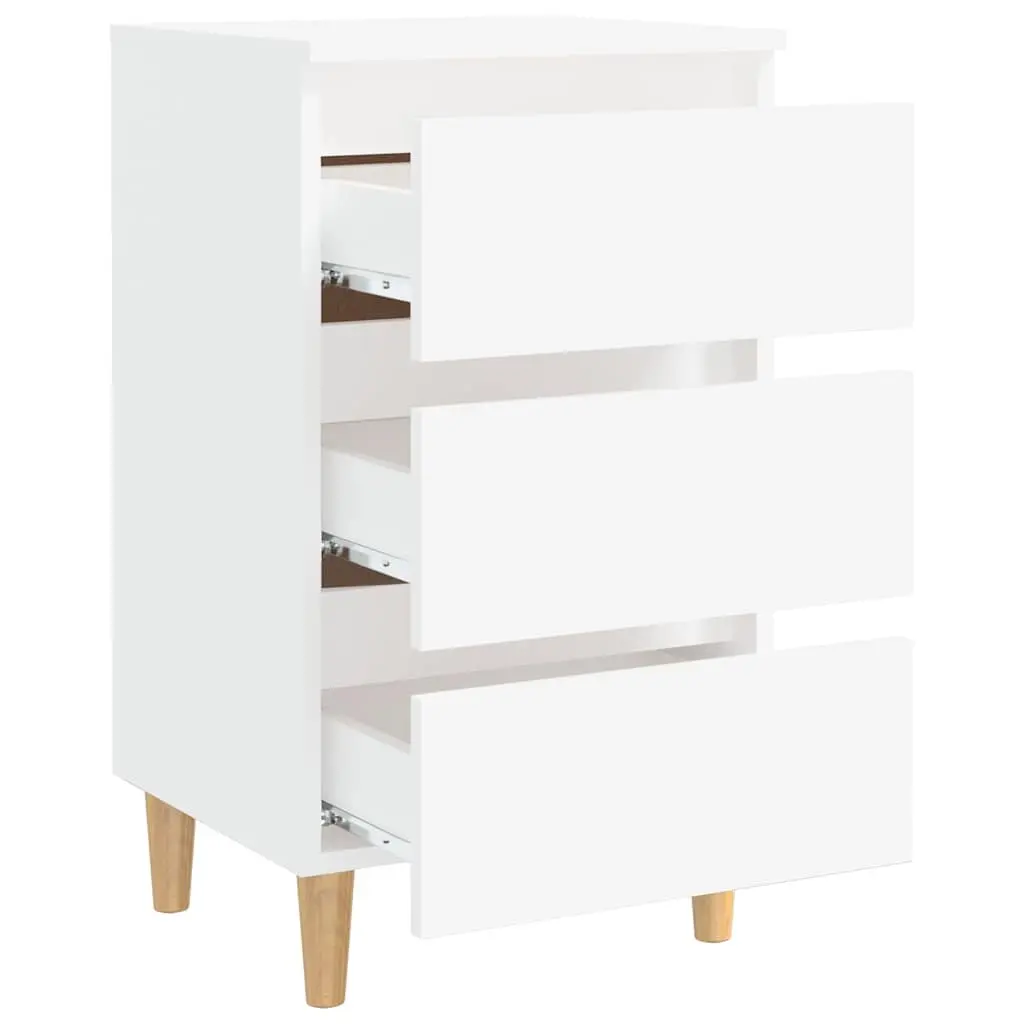 Bedside Table Scandinavian Style 3 Drawers White Solid Wood Legs 40x35x69cm