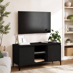 TV Cabinet with Metal Legs Black Industrial Style Living Room Storage Media Unit