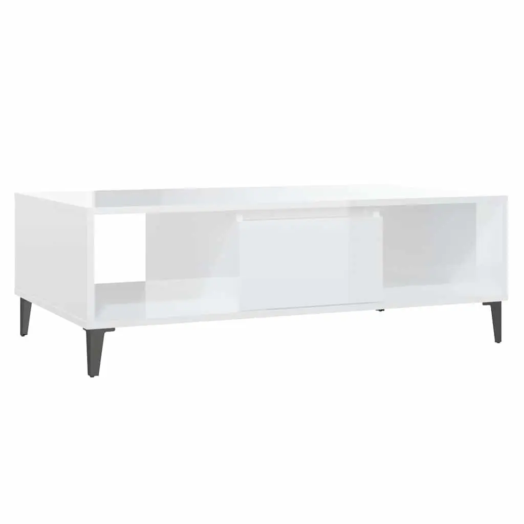 Coffee Table White High Gloss Storage Compartment Shelves Living Room Furniture