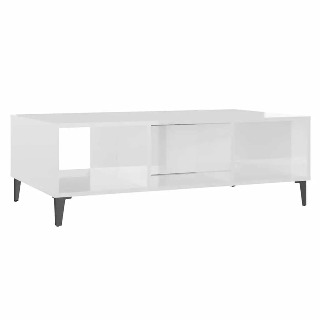 Coffee Table White High Gloss Storage Compartment Shelves Living Room Furniture