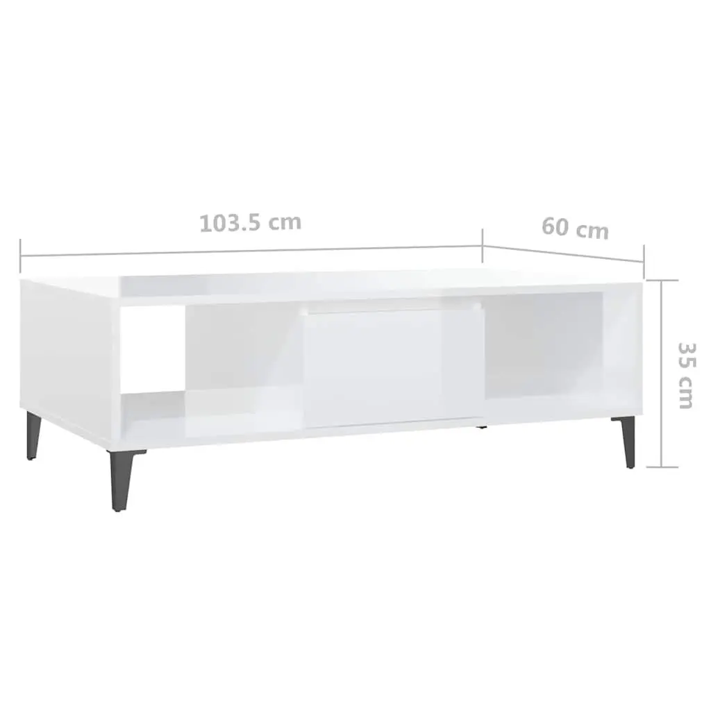Coffee Table White High Gloss Storage Compartment Shelves Living Room Furniture