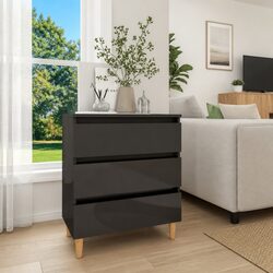 Grey Sideboard Cabinet 3 Drawer Storage Unit Scandinavian Style Buffet Furniture