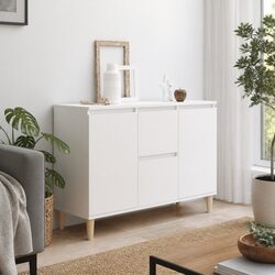 White Sideboard Cabinet Storage Furniture 2 Drawers 2 Doors Engineered Wood