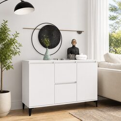 Sideboard Cabinet White Storage Furniture 2 Drawers 2 Doors Buffet Industrial