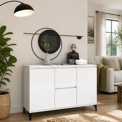 Sideboard High Gloss White Storage Cabinet with Drawers Doors Industrial Design