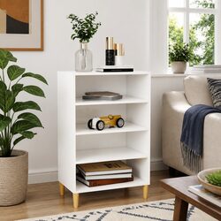 Sideboard White Storage Cabinet 4 Shelves Living Room Engineered Wood Furniture