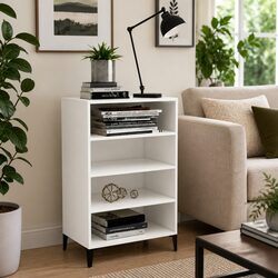 White Sideboard Storage Cabinet 4 Shelf Engineered Wood Living Room Buffet