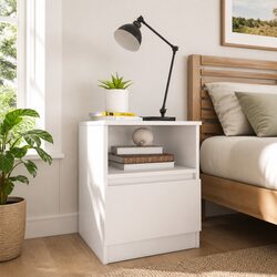 Bedside Table White Nightstand Cabinet Drawer Shelf Storage Organizer 40x40x50cm