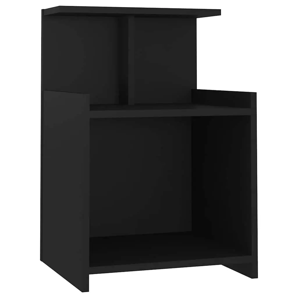 Bedside Tables 2 pcs Black Nightstand Open Shelves Storage Cabinet