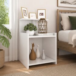 Bedside Table White High Gloss 3 Open Shelves Nightstand Storage Cabinet