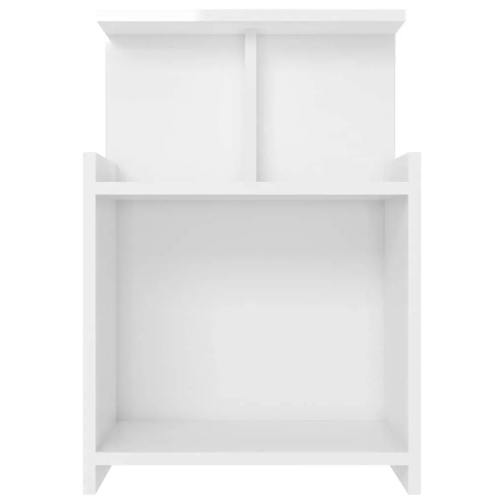 Bedside Table High Gloss White 3 Open Shelves Storage Cabinet
