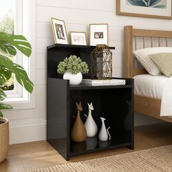Bedside Table 2 pcs High Gloss Black 40x35x60 cm Open Shelves Storage Nightstand