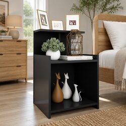 Bedside Table Grey 40x35x60 cm High Gloss Engineered Wood 3 Shelves Storage